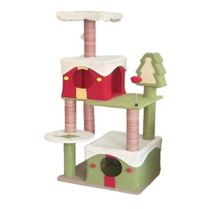 TopComfy Pet Tower Christmas Themed Cat Tree Festive Decor Climbing Tower Scratching Post Cozy Condo Indoor Pet Toy for Cats, Green, 21.7"*15.7"*54" - 1 of 4