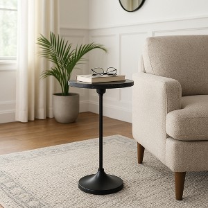 Elegant End Table, Side Table, or Small Night Stand for Room Decor - Slim Metal Drink Table with Marble Top and Trumpet Base - 1 of 4