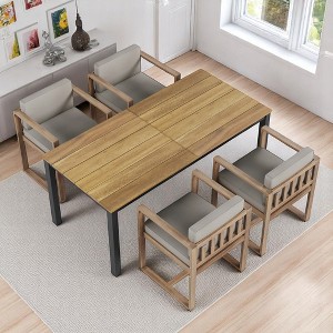 5-Piece Dining Table Set, Solid Acacia Wood Table with Iron Legs and 4 Matching Dining Chairs for Kitchen or Dining Room - 1 of 4