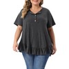 Agnes Orinda Women's Plus Size V-Neck Button-up Short Sleeve Ruffled Hem T-Shirts - 2 of 4