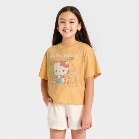 Sanrio Girls' Hello Kitty Short Sleeve Relaxed Fit Front and Back Graphic T-Shirt - Yellow S