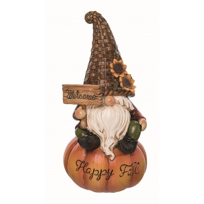 Transpac Resin Brown Harvest Large Autumn Pumpkin Gnome Figurine