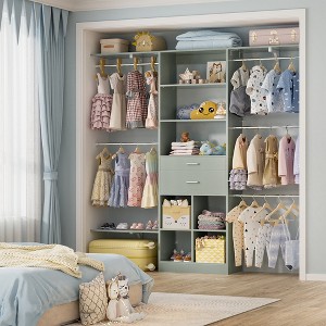 Besiost 5FT Closet Organizer with Wood Drawers and Cubbies, Small Closet System with 5 Hanging Rods - 1 of 4