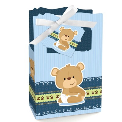 Big Dot of Happiness Boy Baby Teddy Bear - Baby Shower or Birthday Party  Favor Boxes - Set of 12