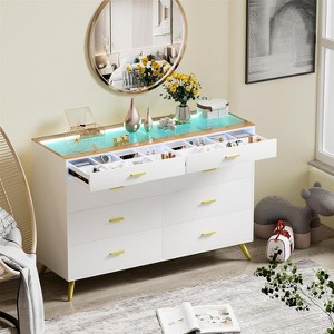 PAKASEPT White Dresser with LED Lights, 8 Drawer Dressers with Tempered Glass Top - 1 of 4