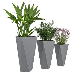 Indoor Outdoor Planters Set of 3 MgO Tall Planters Stackable Flower Pots with Drainage Holes for Garden, Balcony - 1 of 4