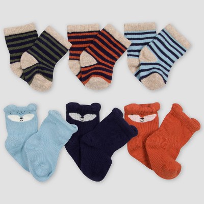 Gerber Baby Boys' 6pk Fox Socks - Orange/Blue 0-6M