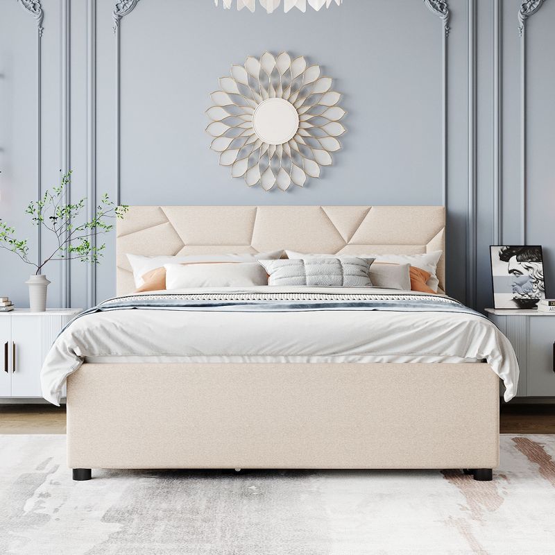 Upholstered Platform Bed with Brick Pattern Headboard, Trundle Bed and 2 drawers-ModernLuxe, 2 of 15