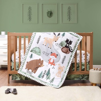 The Peanutshell Woodland Camo Baby Crib Bedding Set - Green/White - 3pc