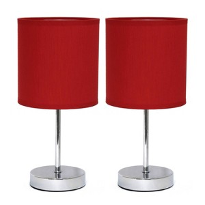 11.81" Traditional Petite Metal Stick Bedside Table Desk Lamp in Chrome with Fabric Shade - Creekwood Home - 1 of 4