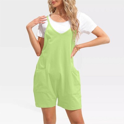 Women's U Neck Overall - Sleeveless Jumpsuits with Spaghetti Straps, Loose Fit Athletic Romper Overalls with Pockets