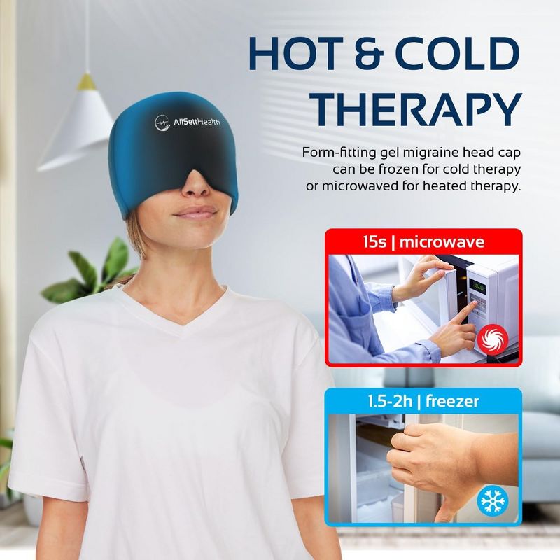 Allsett Health Migraine Relief Cap, One Size Fits All | Hot/Cold Gel Compress, Built in Face and Eye Mask, Hangover, Sinus, and Stress  Relief, 4 of 7