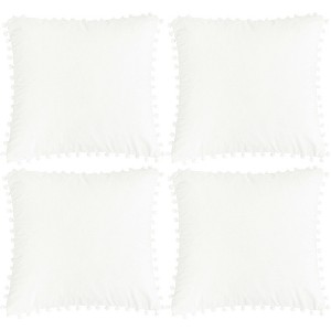PiccoCasa Velvet Pom-Pom Solid Soft Square Cushion Throw Pillow Covers 4Pcs - 1 of 4
