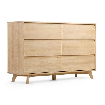 Blonde Solid Wood 6 Drawer Dresser with Metal Glides