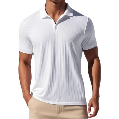 INSPIRE CHIC Men's Summer Casual Short Sleeve Solid Color Texture Knit Polo Shirts