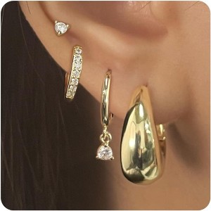 4 Pairs 14K Gold Plated Huggie Earrings Set: Dainty Hoops & Studs for Multiple Piercings - 1 of 4