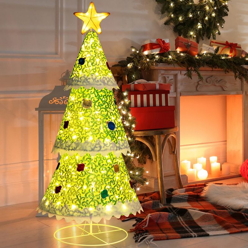 Costway 4.6 FT Pop-up Christmas Tree w/ 110 Warm Lights Pre-Lit Christmas Decoration, 5 of 11