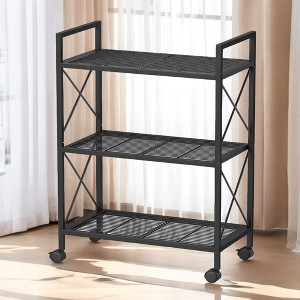 3-Tier Metal Storage Rack with Wheels, Storage Organizer, Plant Stand, Mesh Shelving and X Side Frames, 23.6-Inch Width, for Entryway - 1 of 4
