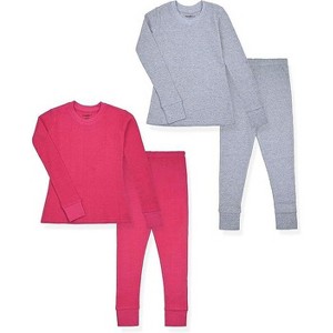 Studio 3 Kids' Thermal Long John Set for Girls - 4 Piece Underwear Long-Sleeve Shirt and Bottom - Cold Weather Base Layer Set - 1 of 4