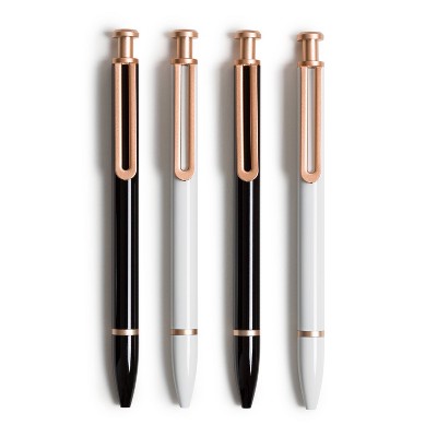 4pk Ballpoint Pens Monterey White-Black with Rose Gold Accents Black Ink - U Brands