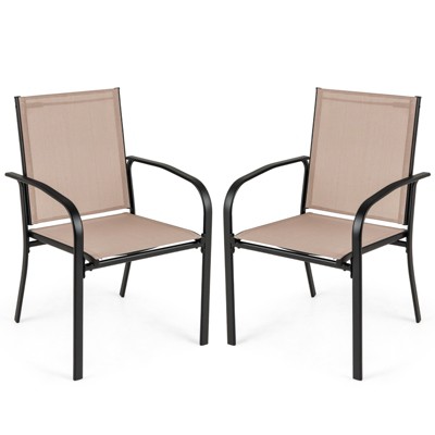 Tangkula Outdoor Dining Chairs Set of 2 w/ Breathable Fabric Armrests High Back