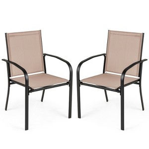 Tangkula Outdoor Dining Chairs Set of 2 w/ Breathable Fabric Armrests High Back - 1 of 4