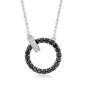 Ross-Simons 1.60 ct. t.w. Black Spinel and .10 ct. t.w. Diamond Circle Clasp Necklace in Sterling Silver - 1 of 2