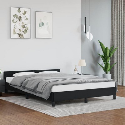vidaXL Bed Frame with Headboard, Black, 53.9"x74.8" Full Faux Leather