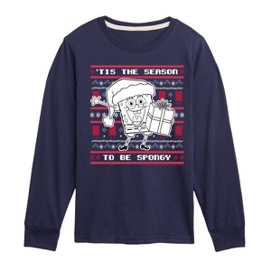 Boys' - SpongeBob SquarePants - Spongebob Xmas Sweater Long Sleeve Graphic T-Shirt - 1 of 4