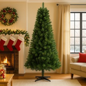 TIRAMISUBEST 6FT/9FT Flocked Christmas Tree with Branch Tips Outdoor Indoor Holiday Decor - 1 of 4