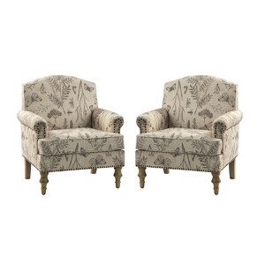 Set of 2 Yahweh Wooden Upholstered Armchair with Panel Arms and Camelback for Bedroom  | ARTFUL LIVING DESIGN - 1 of 4