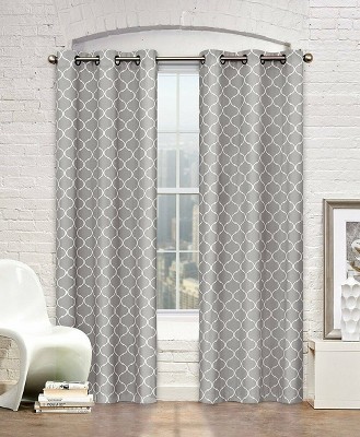 Kate Aurora Gray & White Lattice Clover Ultra Luxurious Window Curtains - 38 in. W x 84 in. L, Gray & White