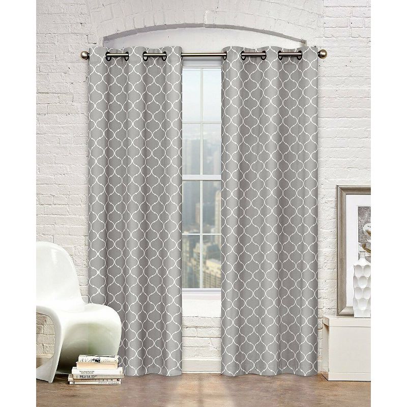 Kate Aurora Gray & White Lattice Clover Ultra Luxurious Window Curtains - 38 in. W x 84 in. L, Gray & White, 1 of 3