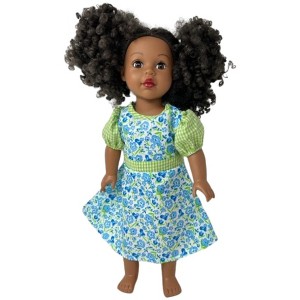 Doll Clothes Superstore Blue Flowers And Green Checks Compatible With 18 Inch Girl Like Our Generation American Girl My Life Dolls - 1 of 4
