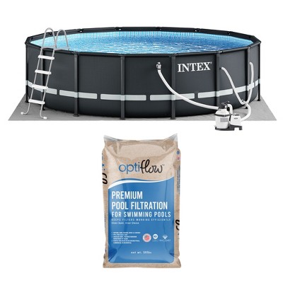 Intex Above Ground Swimming Pool Set, Ultra XTR 16' x 48" Round Frame Bundled with OptiFlow Premium Pure Silica Filter Pool Sand, 50 lb Bag