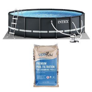 Intex Above Ground Swimming Pool Set, Ultra XTR 16' x 48" Round Frame Bundled with OptiFlow Premium Pure Silica Filter Pool Sand, 50 lb Bag - 1 of 4