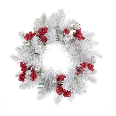 Haute Decor 2pk Frosted Adjustable Candle Ring Artificial Swag Silver: Fits 3-4.5" Pillar, Unlit PVC Decoration
