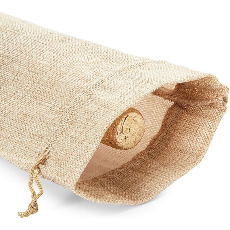 Sparkle and Bash 12 Pack Burlap Wine Bags with Drawstring & Tags, Reusable Bottle Covers for Party Favor, 14 x 6 in, 5 of 9