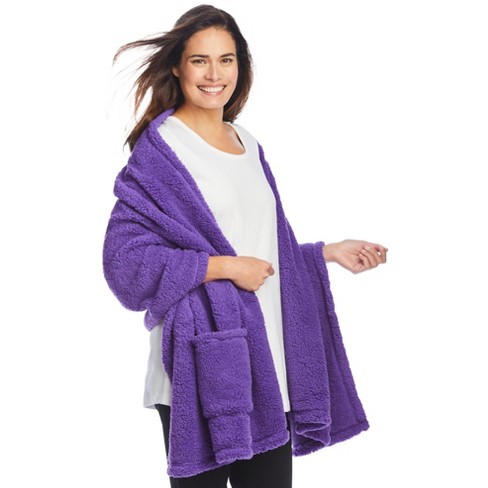 Dreams & Co. Women's Plus Size Drape-Over Faux Shearling Wrap, 5X/6X - Plum  Burst