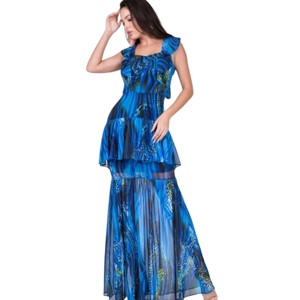 Slickblue Women's Tiered Ruffle Sleeve Dress, Comfortable Fit, Casual & Special Occasion Dress, Blue/Lime, S-L - 1 of 4