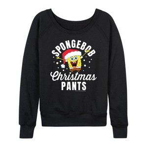 Women's - SpongeBob SquarePants - Christmas Pants Lightweight French Terry Wide Neck Long Sleeve Shirt - 1 of 4
