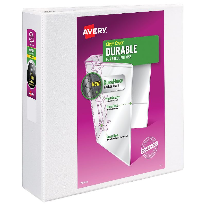 Avery Durable 3" 3-Ring View Binder White (17042) 823518, 1 of 8