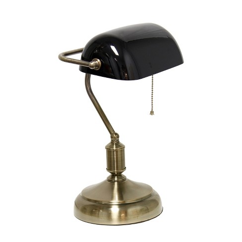Creekwood Home 15 Timeless Antique Nickel Bankers Table Lamp Black Shade