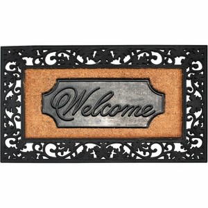 A1HC Natural Coir and Rubber Black Floral Border 18"x30" Welcome Doormat - 1 of 4
