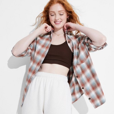 Women's Long Sleeve Oversized Flannel Button-Down Shirt - Wild Fable™
