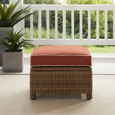 Bradenton Sangria Cushion Brown Wicker Outdoor Ottoman