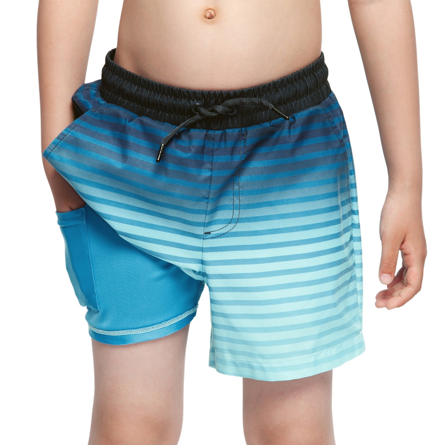 Детские шорты Rokka&Rolla Boys' Swim Shorts with Compression Liner-Blue Stripe, цвет: Синий — фото 5