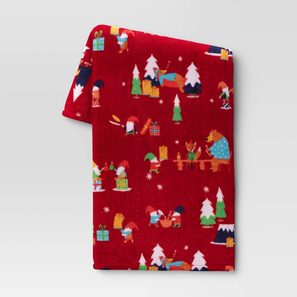 Gnomes Printed Plush Throw Blanket Red - Wondershop