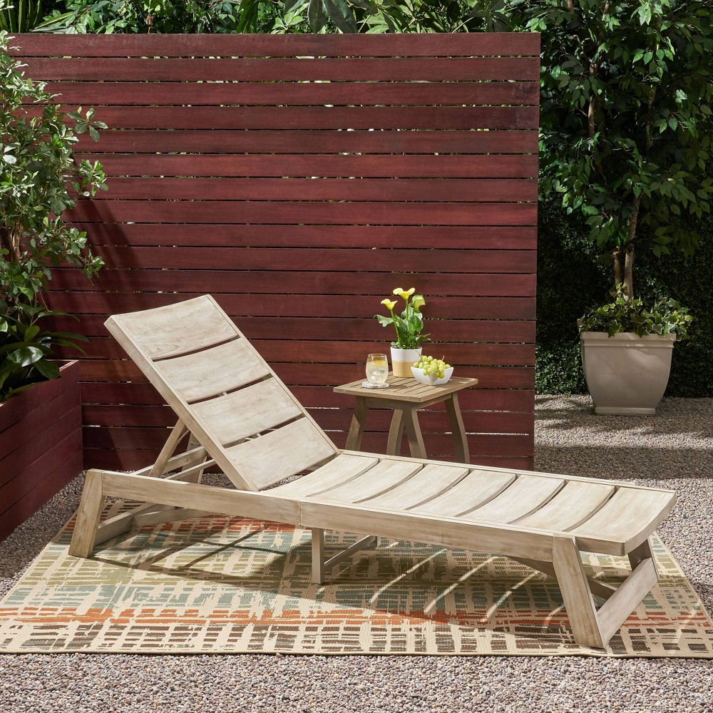 Photos - Garden Furniture Mahalo 2pc Acacia Wood Chaise Lounge Set Light Gray Wash- Christopher Knig