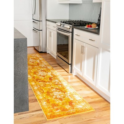 Orange and Yellow Synthetic Stain-Resistant Runner Rug
